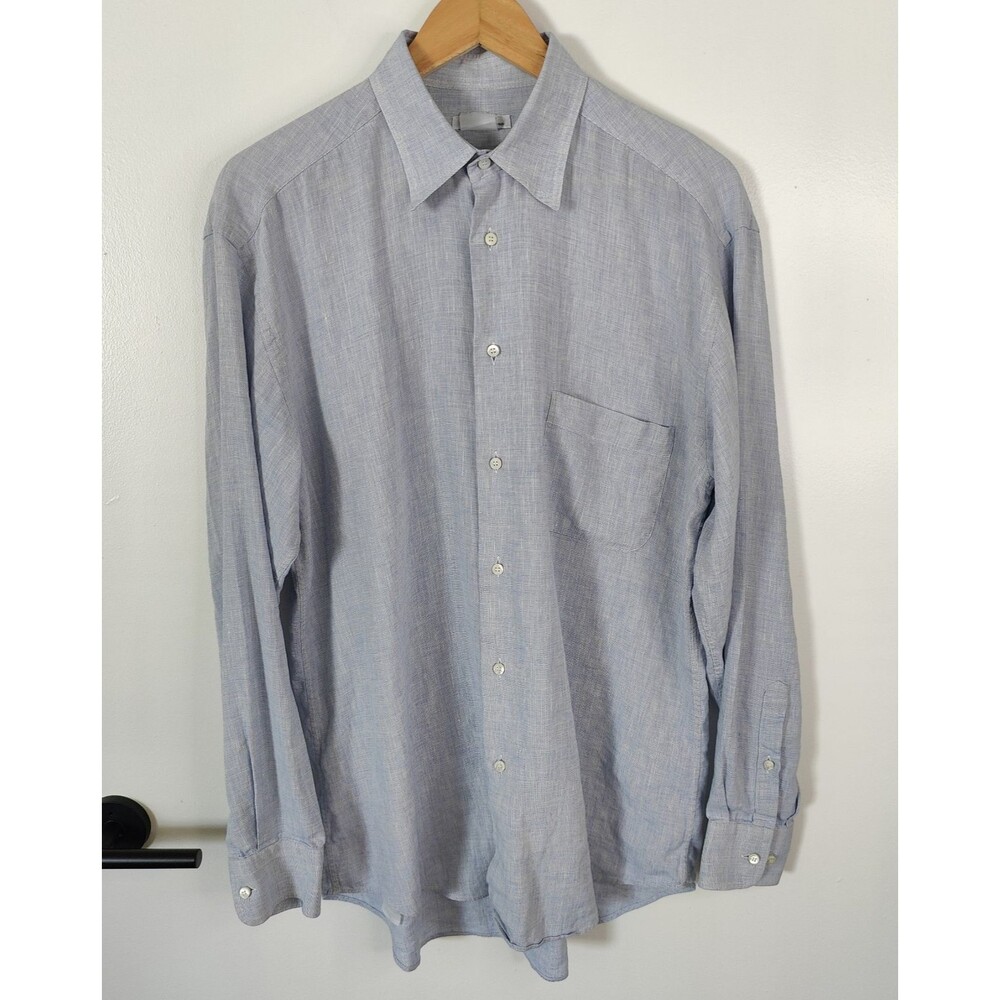 Loro Piana Mens Blue Linen Blend Button Shirt Made in Italy Size Large